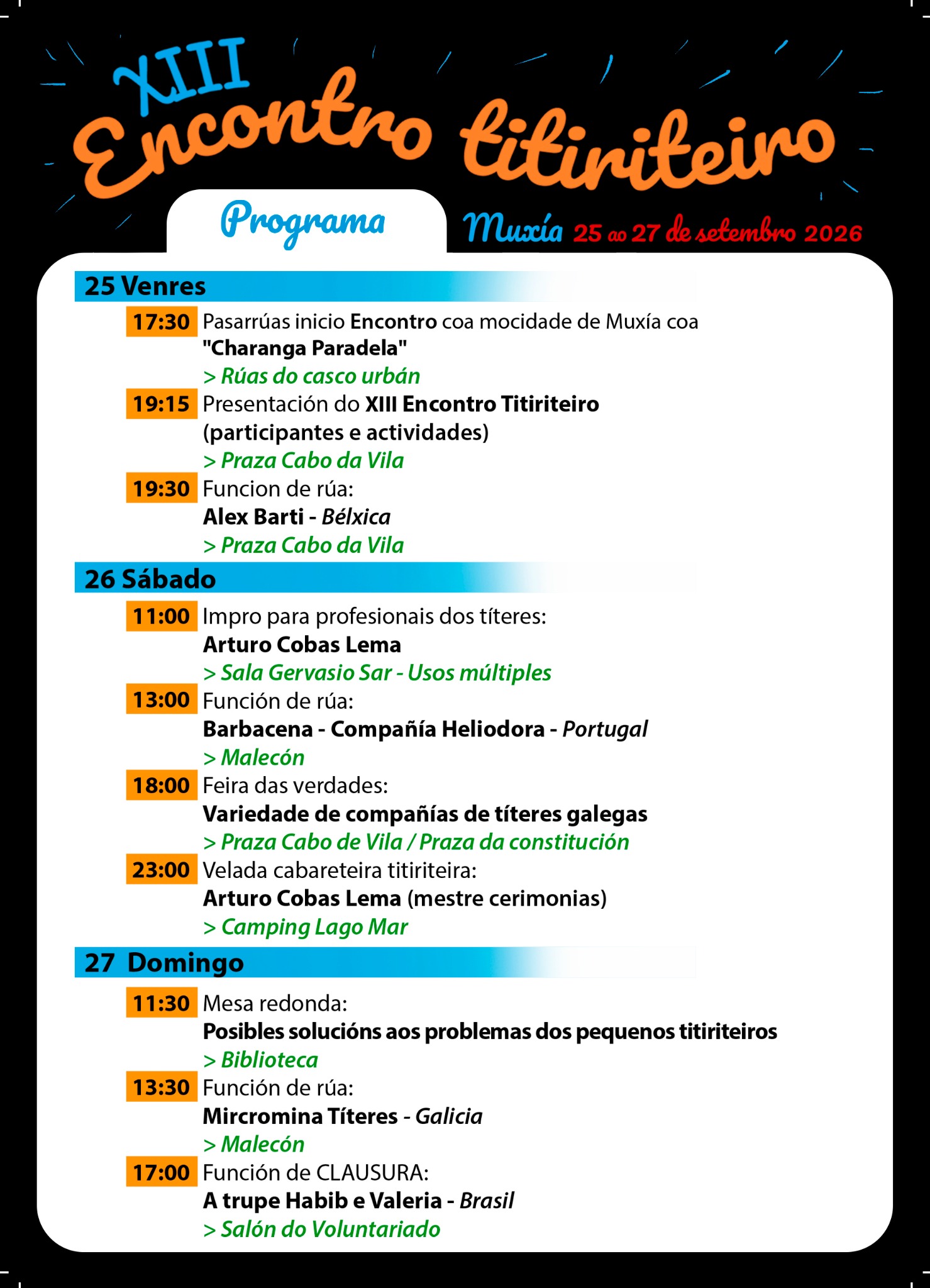 Programa do XIII Encontro Titiriteiro, segunda páxina